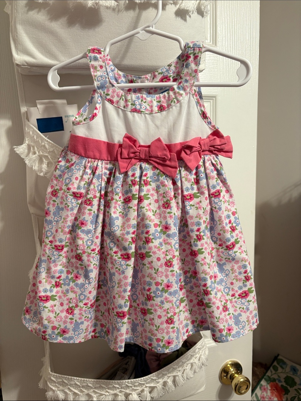 Girls' Floral Bow-Accent Dress - Pink & White
